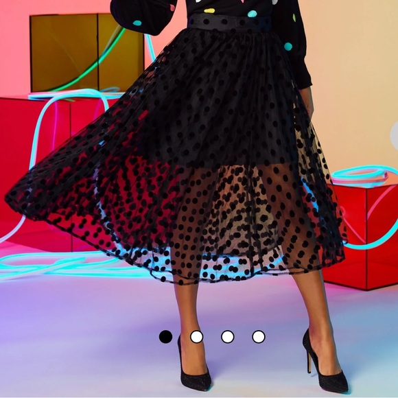 New York & Company Dresses & Skirts - New York & Company Black Polka Dot Overlay Skirt/ Size Medium